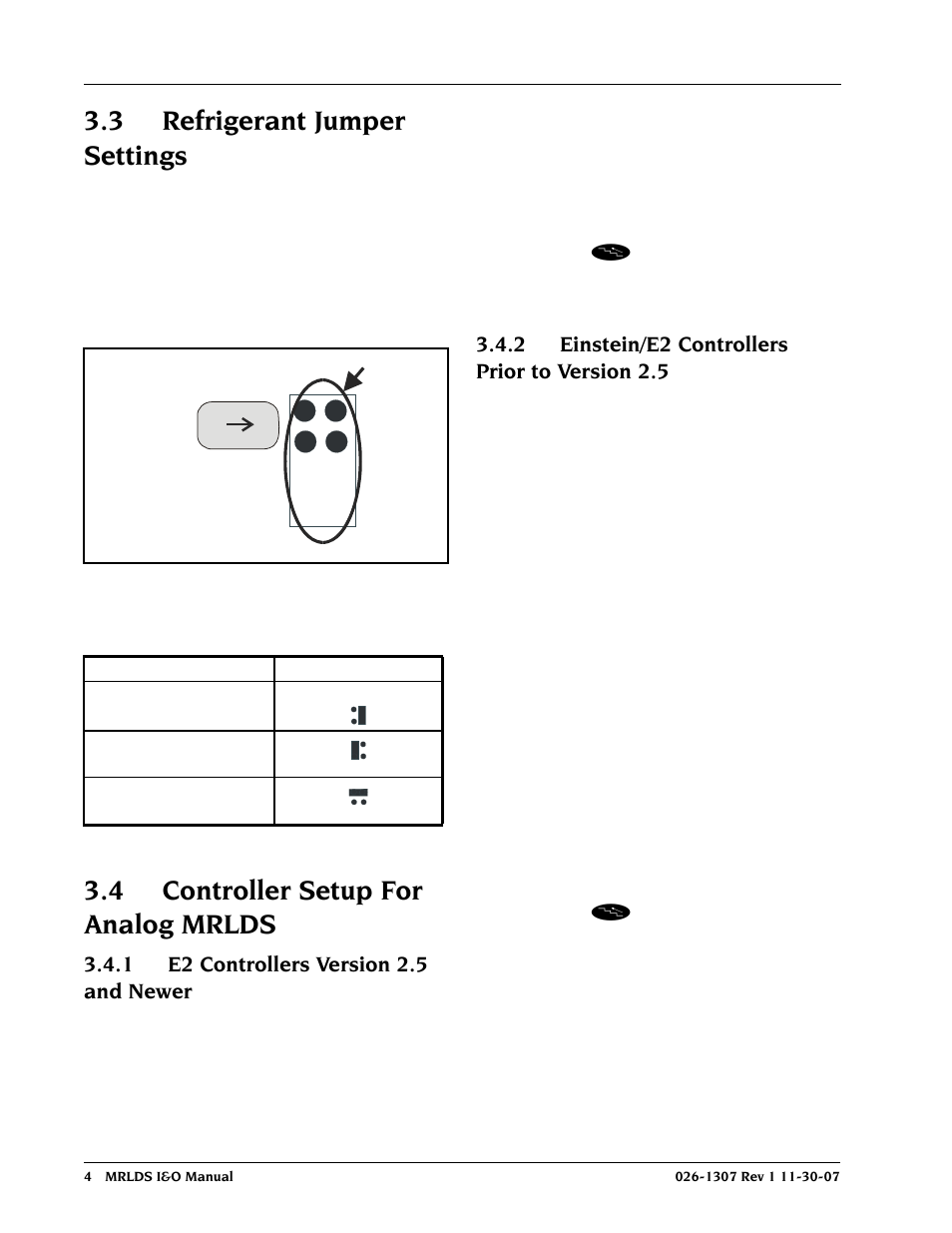 3 refrigerant jumper settings, 4 controller setup for analog mrlds, 1 e2 controllers version 2.5 and newer | 2 einstein/e2 controllers prior to version 2.5, Efrigerant, Umper, Ettings, Ontroller, Etup, Nalog | Emerson MRLDS User Manual | Page 10 / 20