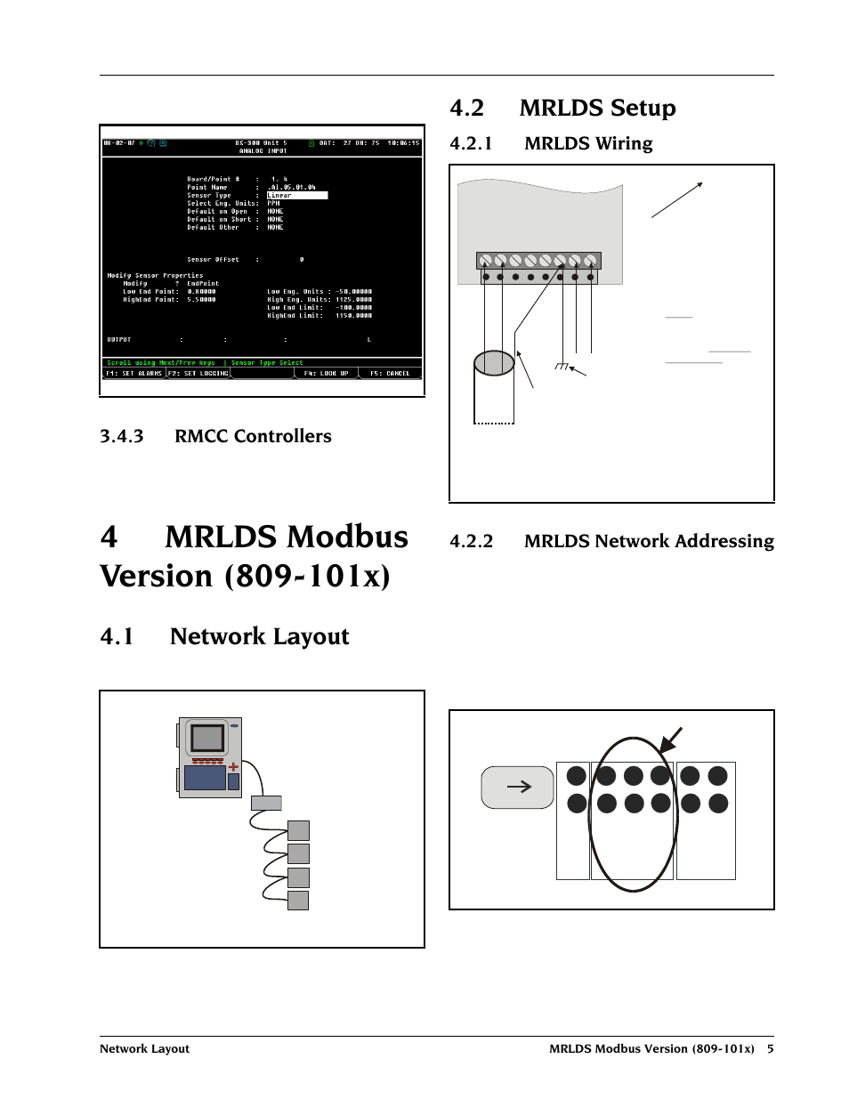 3 rmcc controllers, 4 mrlds modbus version (809-101x), 1 network layout | 2 mrlds setup, 1 mrlds wiring, 2 mrlds network addressing, Etwork, Ayout, 2 mrlds s, Etup | Emerson MRLDS User Manual | Page 11 / 20