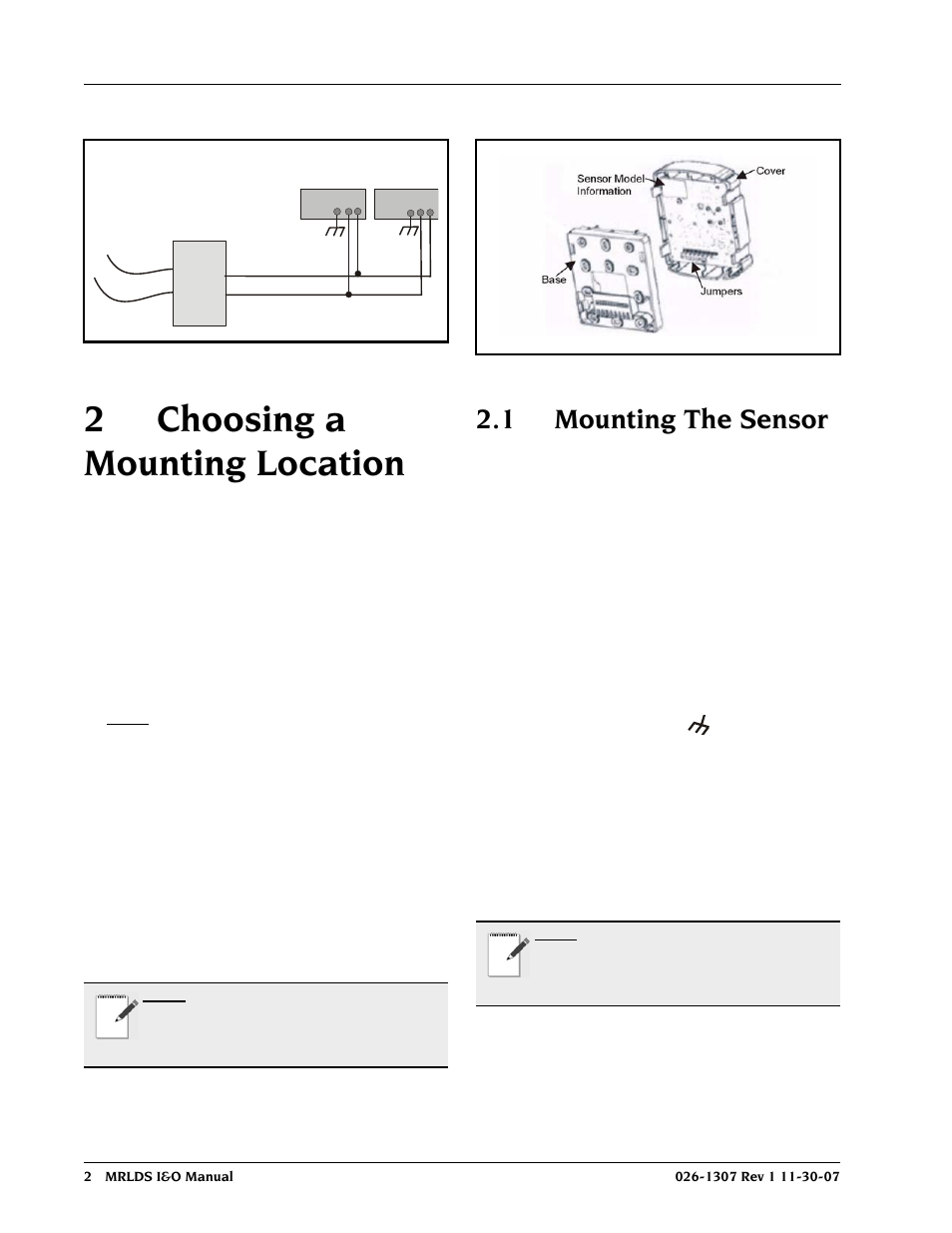 2 choosing a mounting location, 1 mounting the sensor, Ounting | Ensor, 2choosing a mounting location | Emerson MRLDS User Manual | Page 8 / 20
