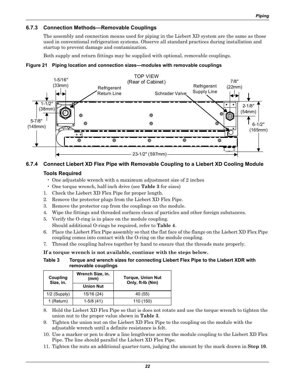 3 connection methods—removable couplings, Tools required, Connection methods—removable couplings | Emerson Liebert XDR User Manual | Page 28 / 40