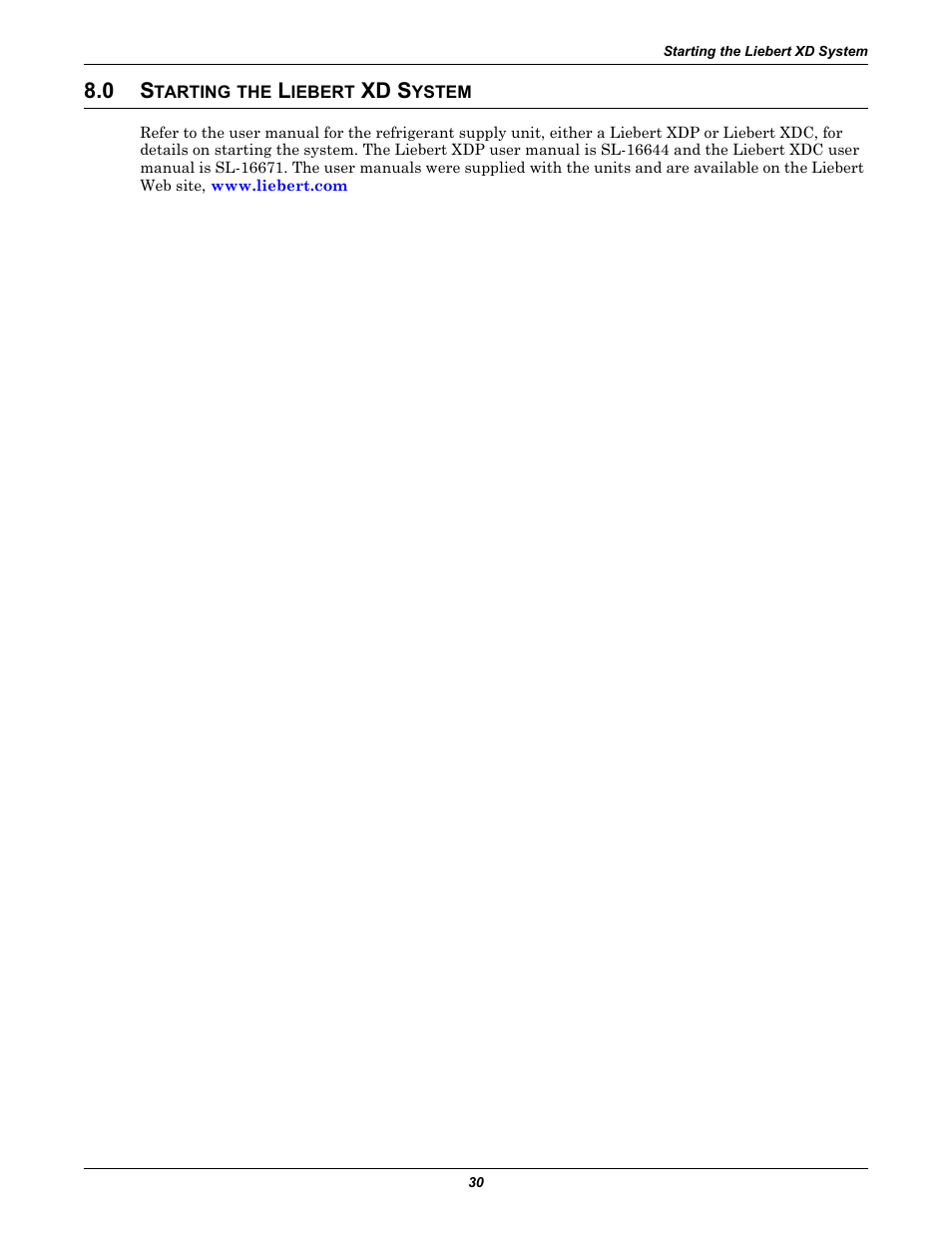 0 starting the liebert xd system, Tarting, Iebert | Xd s, Ystem | Emerson Liebert XDR User Manual | Page 36 / 40