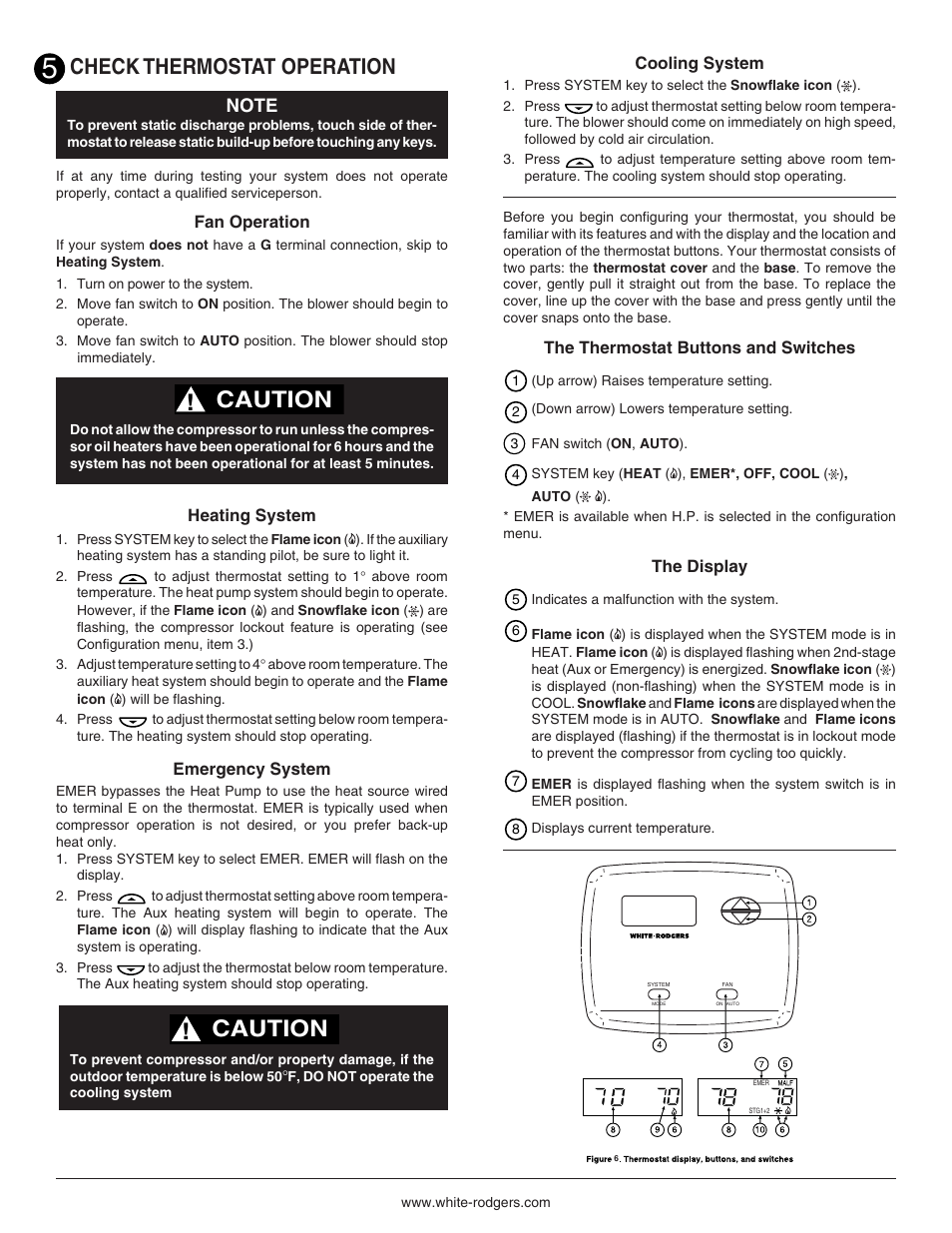 Caution, Check thermostat operation | Emerson 1F73 User Manual | Page 5 / 8