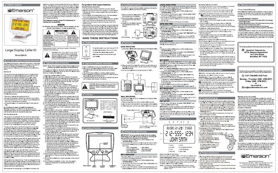 Emerson EM-60 User Manual | 1 page