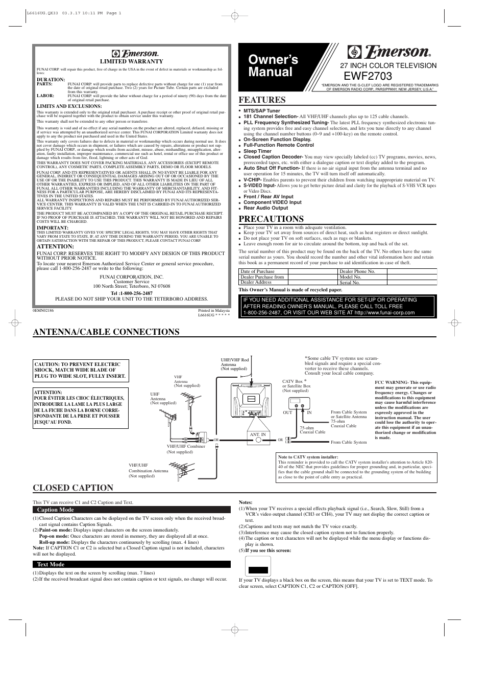 Emerson EWF2703 User Manual | 8 pages