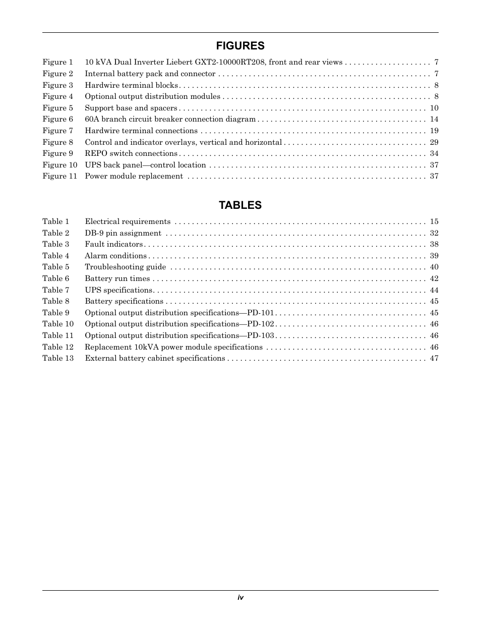 Figures, Tables | Emerson Liebert GXT2-10000RT208 User Manual | Page 6 / 56