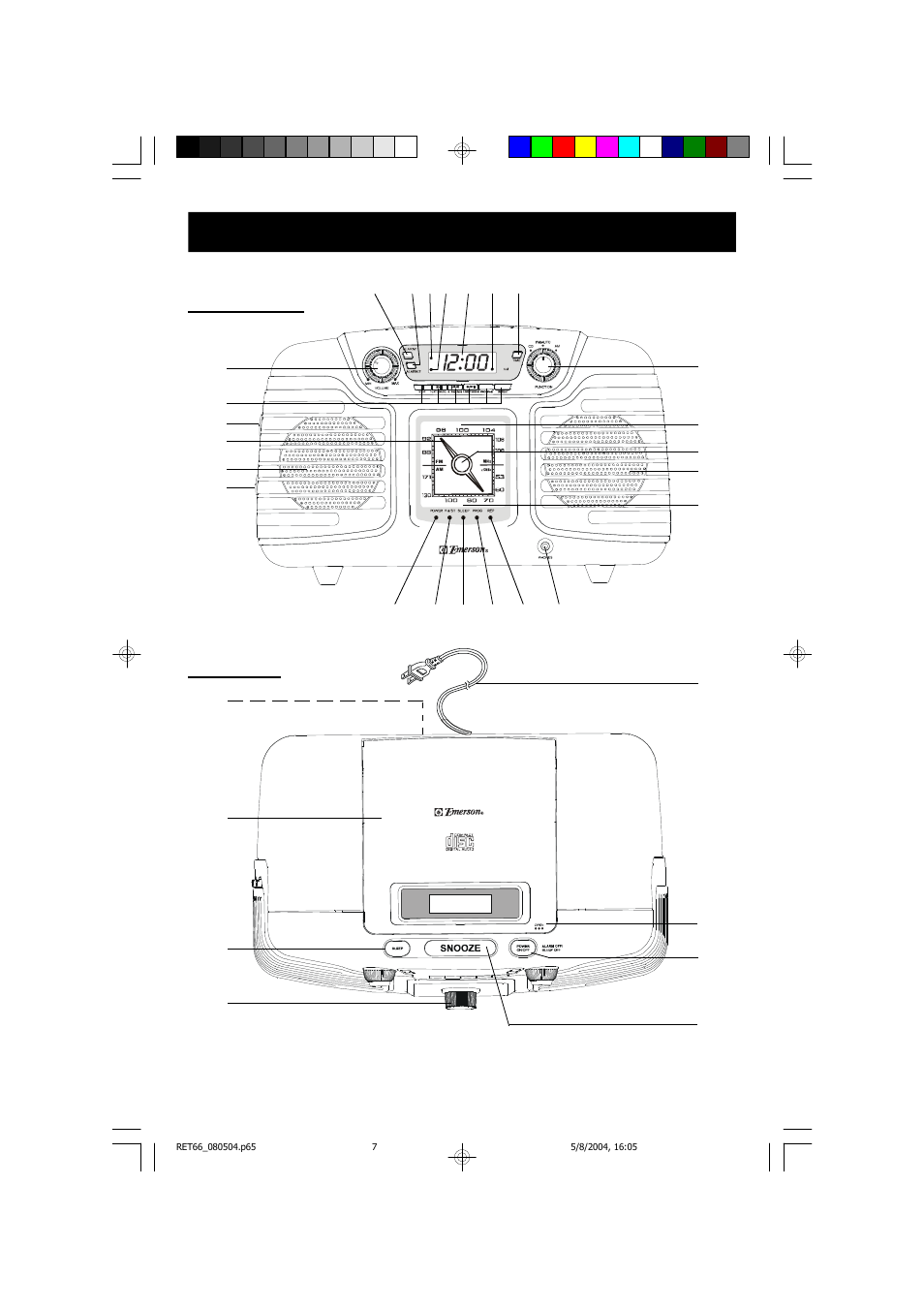 Location of controls and indicators | Emerson Radio RET66BK User Manual | Page 8 / 24