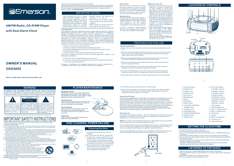 Emerson Radio CKD2020 User Manual | 2 pages