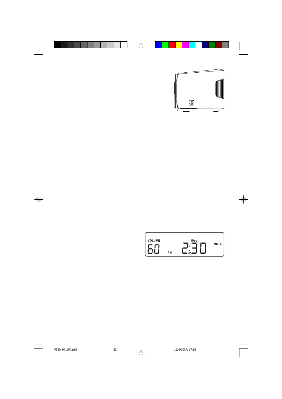 Stereo headphone jack, Mute button (remote control only) | Emerson Radio iP550 User Manual | Page 33 / 36