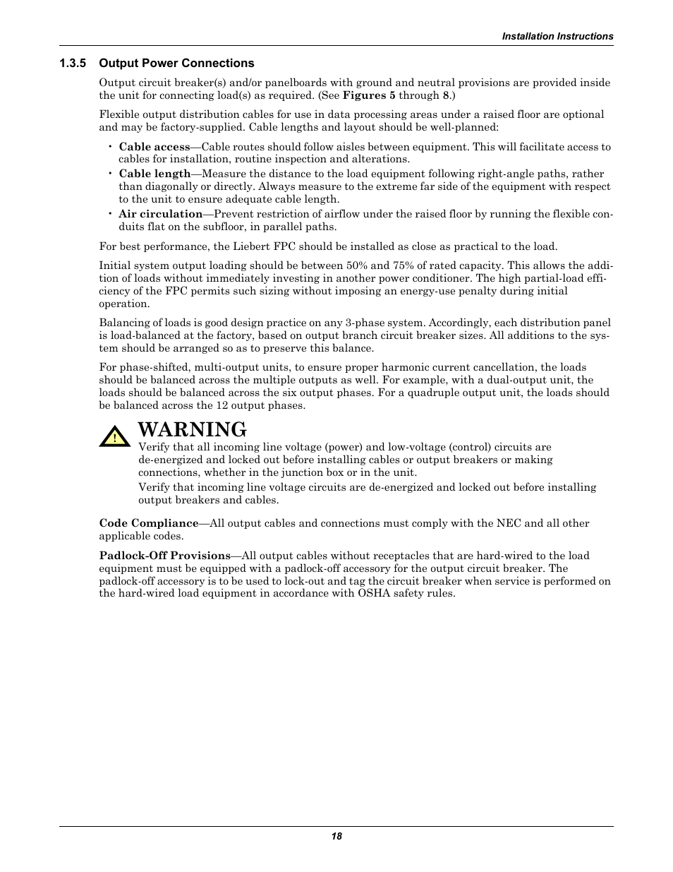 5 output power connections, Output power connections, Warning | Emerson Liebert FPC User Manual | Page 22 / 40