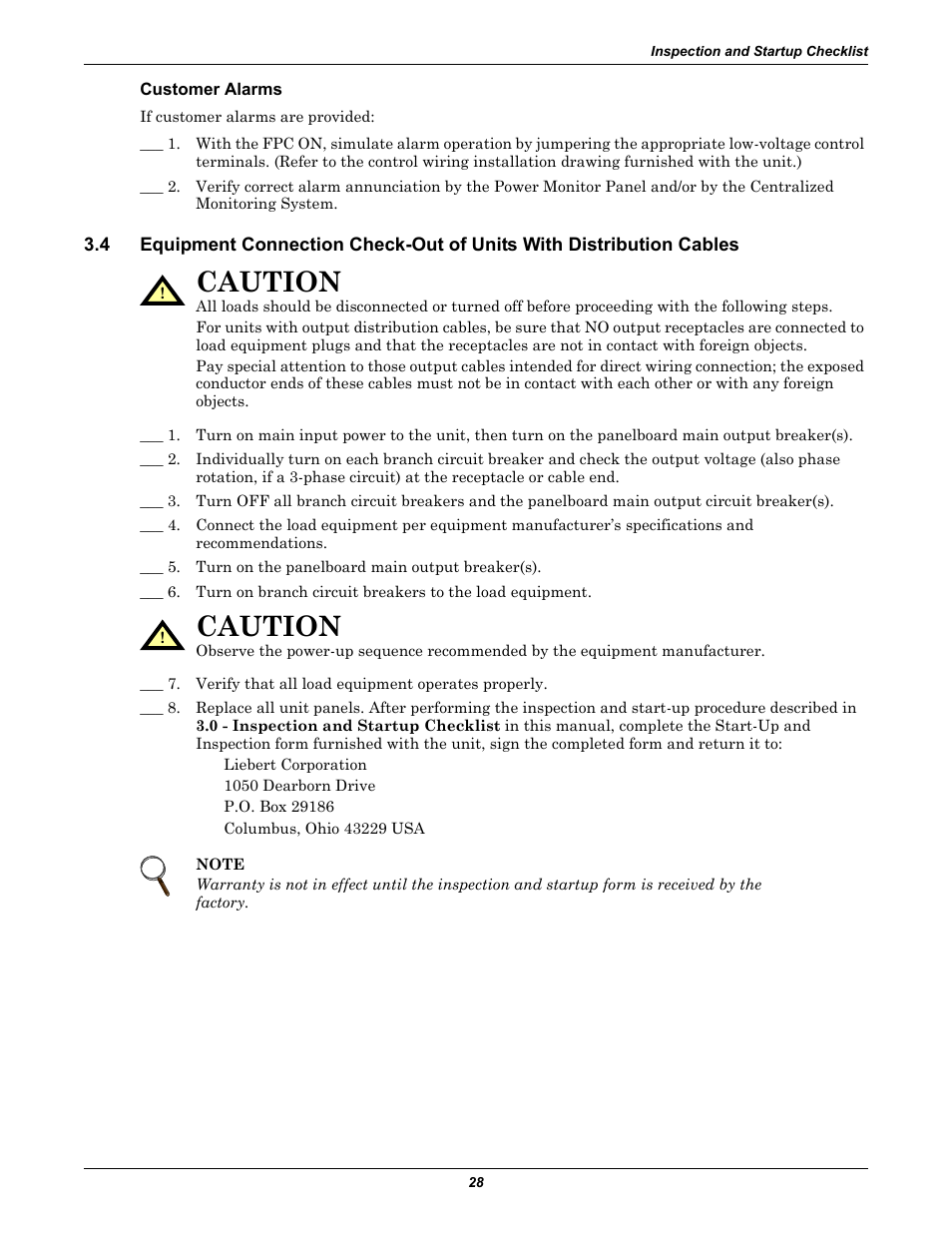 Customer alarms, Caution | Emerson Liebert FPC User Manual | Page 32 / 40