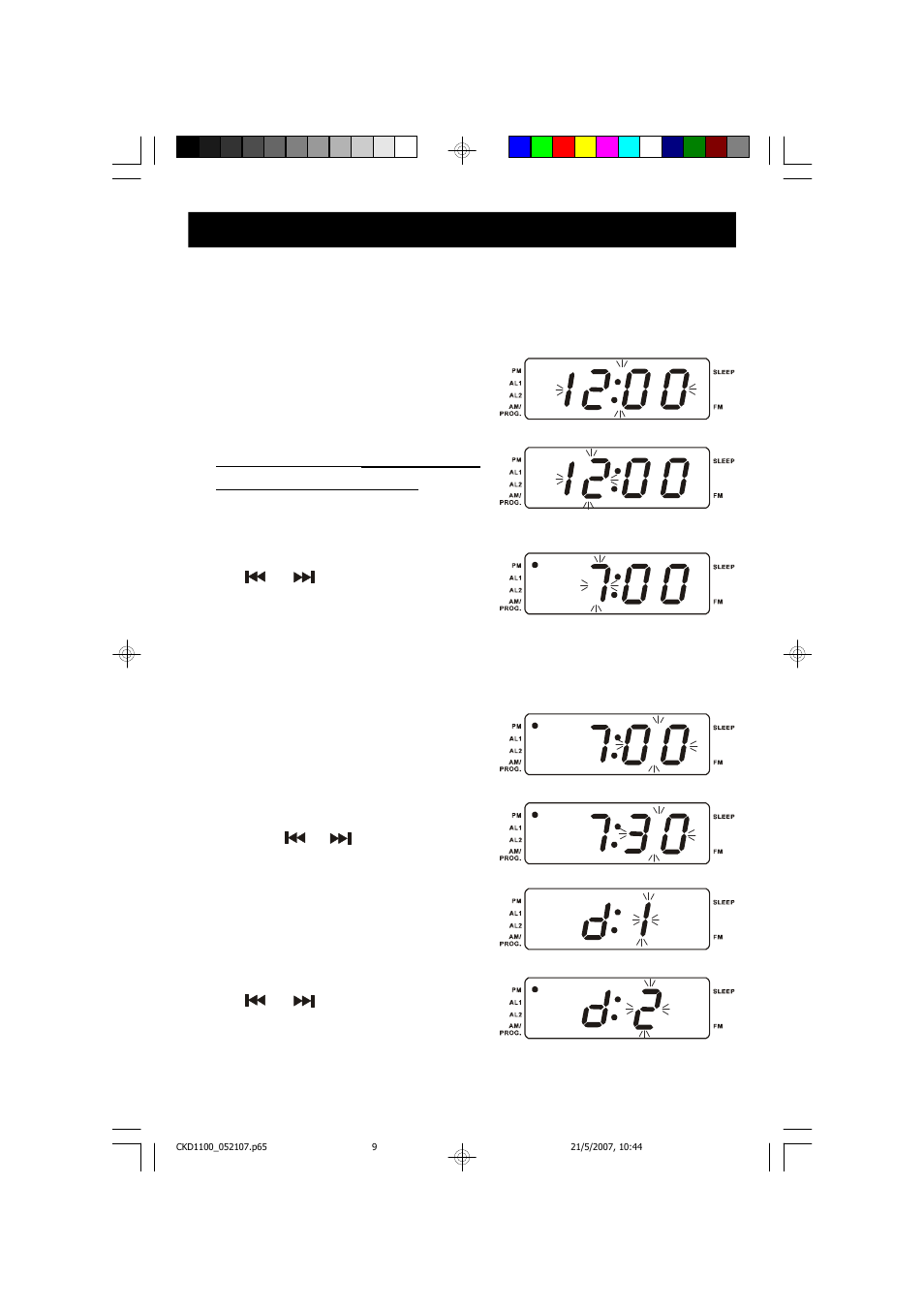 Operating instructions, Setting the correct time and day | Emerson Radio CKD1100 User Manual | Page 10 / 30
