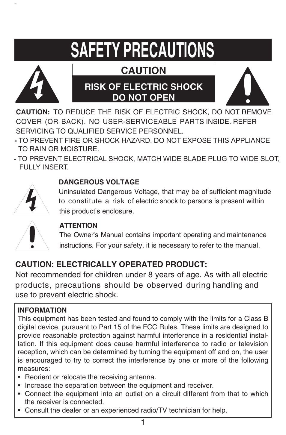 Safety precautions, Caution | Emerson Radio DTE810 User Manual | Page 2 / 15