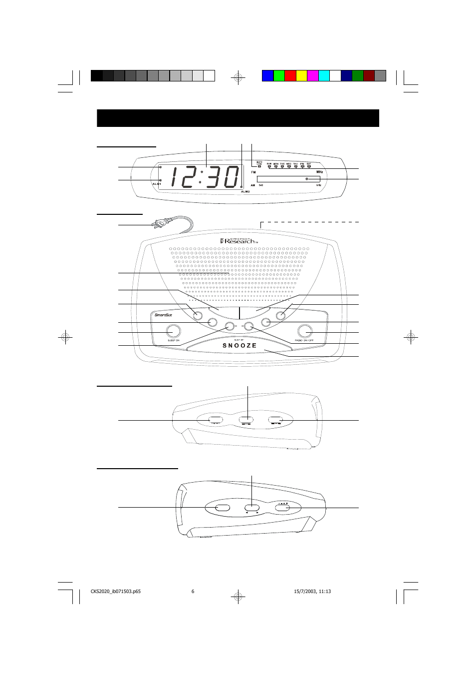 Top view front view left side view right side view | Emerson Radio CKS2020 User Manual | Page 7 / 22