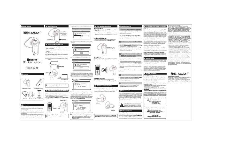 Emerson EM-12 User Manual | 1 page