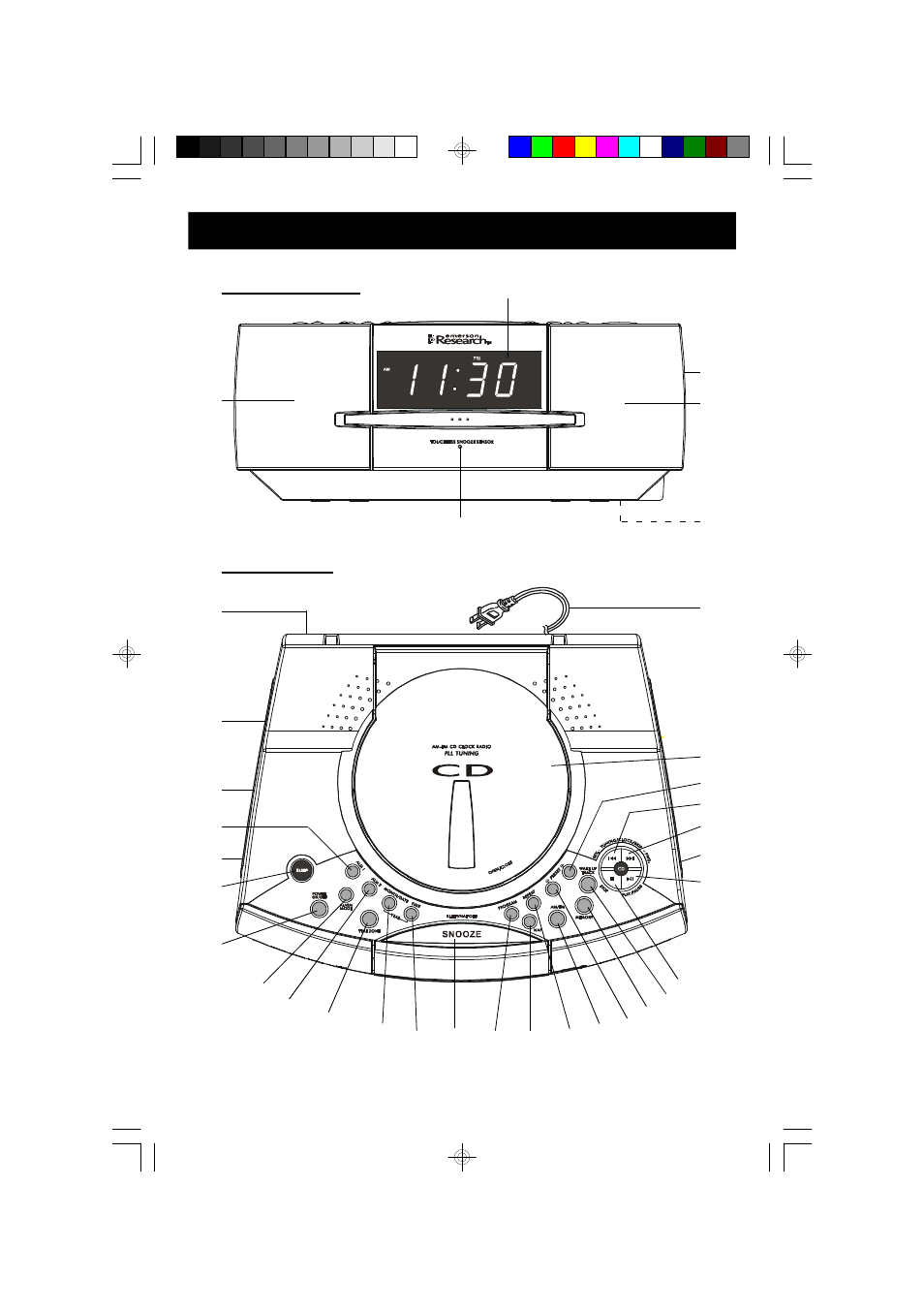 Location of controls and indicators, Front panel, Top panel | Emerson Radio CKD5809 User Manual | Page 10 / 40