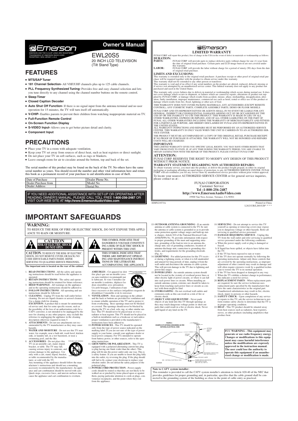 Emerson EWL20S5 User Manual | 8 pages