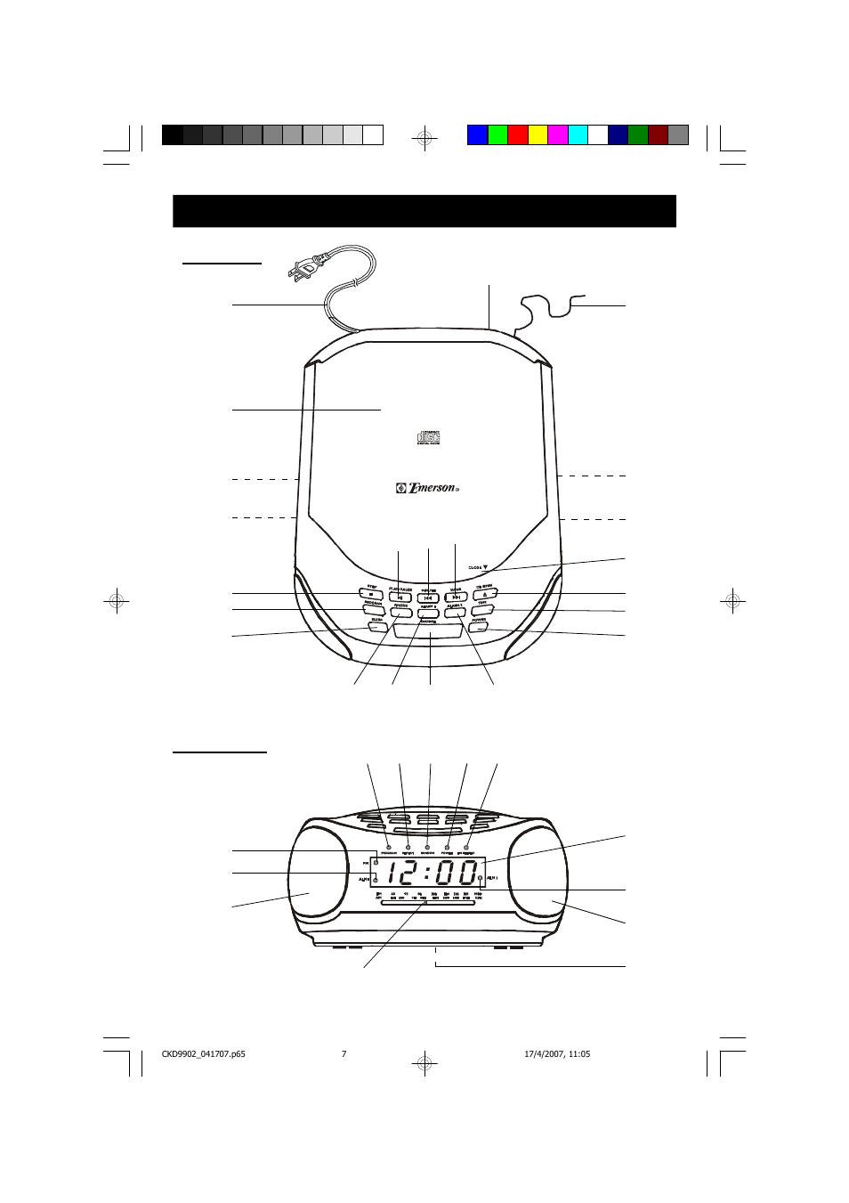 Location of controls and indicators | Emerson Radio CKD9902 User Manual | Page 8 / 27