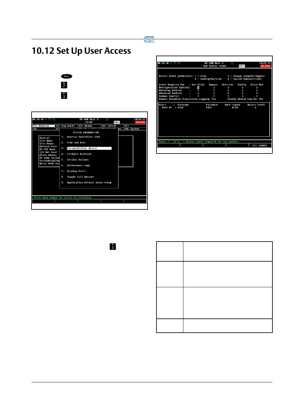 12 set up user access, 12 s, Ccess | Emerson E2 User Manual | Page 125 / 273