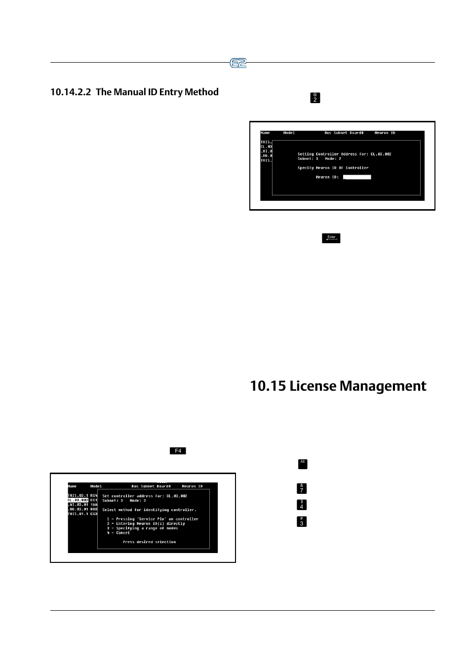 2 the manual id entry method, 15 license management, 2 the manual id entry method -19 | 15 l, Icense, Anagement | Emerson E2 User Manual | Page 131 / 273