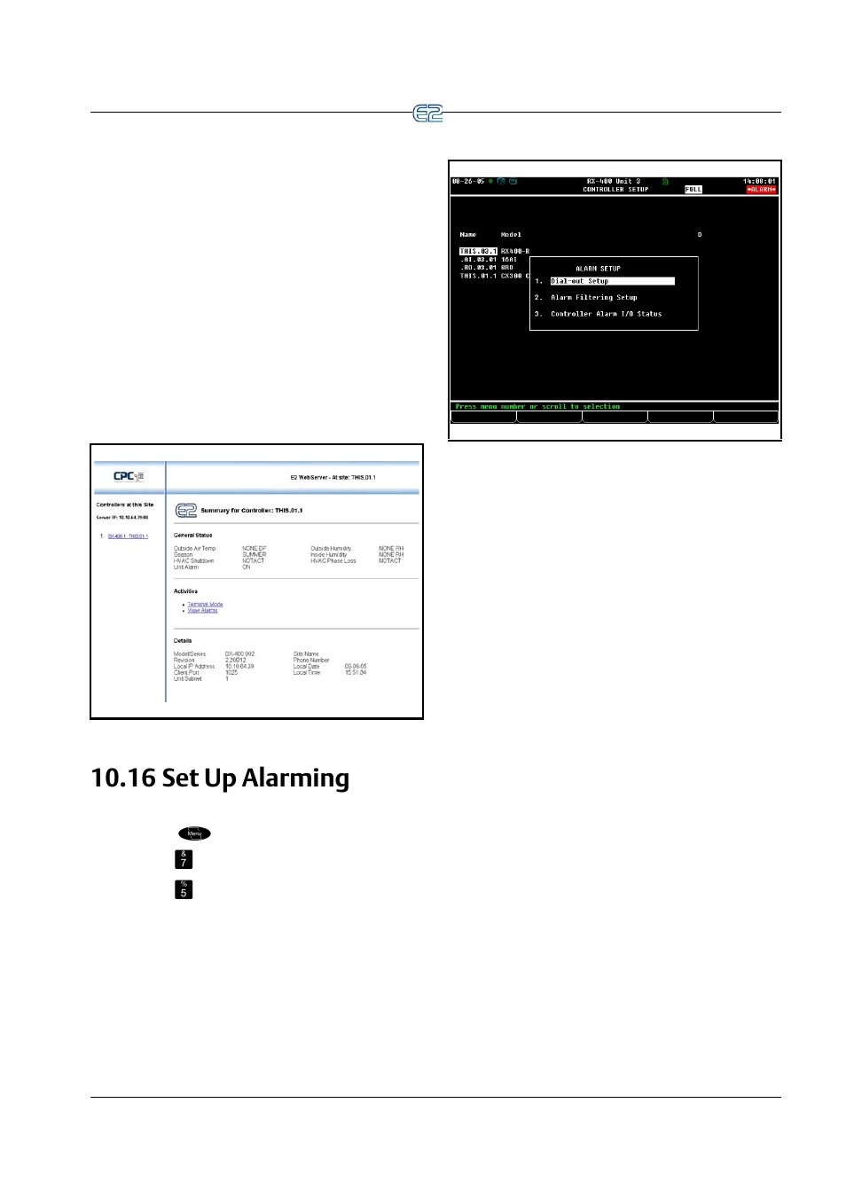 16 set up alarming, 16 s, Larming | Emerson E2 User Manual | Page 133 / 273