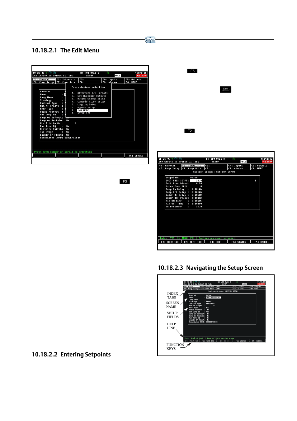 1 the edit menu, 2 entering setpoints, 3 navigating the setup screen | Emerson E2 User Manual | Page 139 / 273