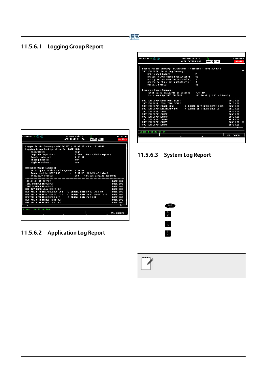 1 logging group report, 2 application log report, 3 system log report | Emerson E2 User Manual | Page 162 / 273