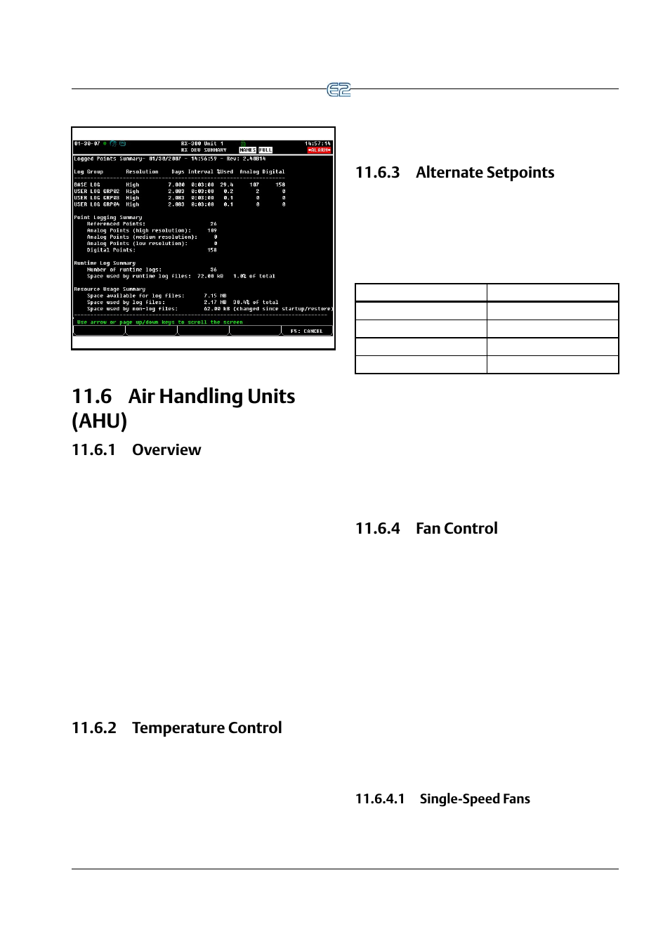 6 air handling units (ahu), 1 overview, 2 temperature control | 3 alternate setpoints, 4 fan control, 1 single-speed fans, Andling, Nits, Ahu) -21, 1 single-speed fans -21 | Emerson E2 User Manual | Page 163 / 273