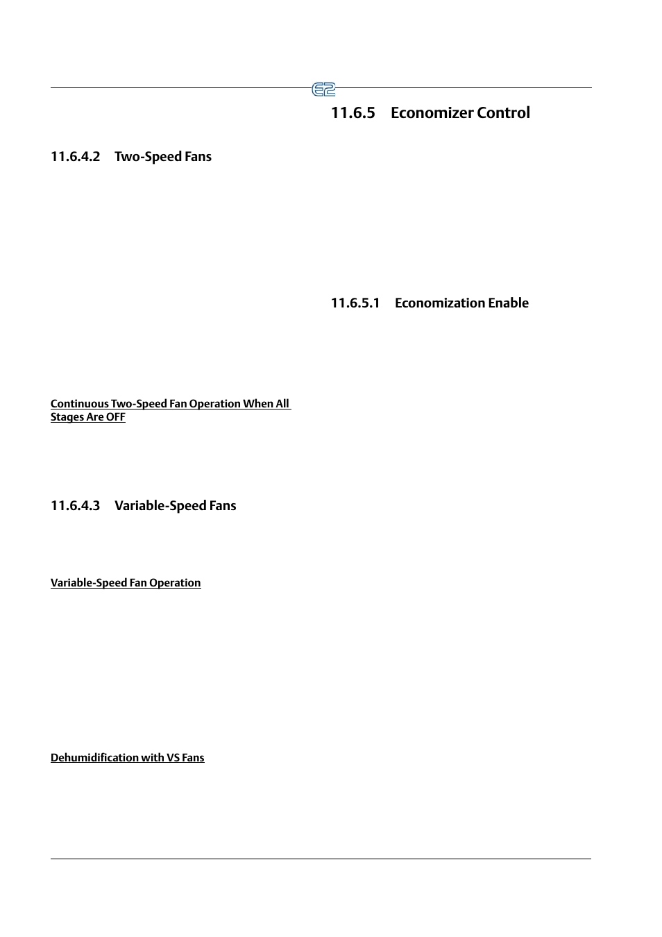 2 two-speed fans, 3 variable-speed fans, Variable-speed fan operation | Dehumidification with vs fans, 5 economizer control, 1 economization enable, 5 economizer control -22, 1 economization enable -22 | Emerson E2 User Manual | Page 164 / 273