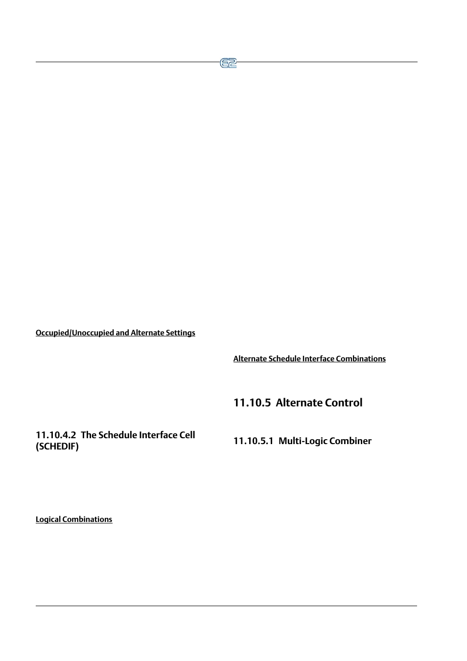 Occupied/unoccupied and alternate settings, 2 the schedule interface cell (schedif), Logical combinations | Alternate schedule interface combinations, 5 alternate control, 1 multi-logic combiner, 2 the schedule interface cell (schedif) -32, 5 alternate control -32, 1 multi-logic combiner -32 | Emerson E2 User Manual | Page 174 / 273