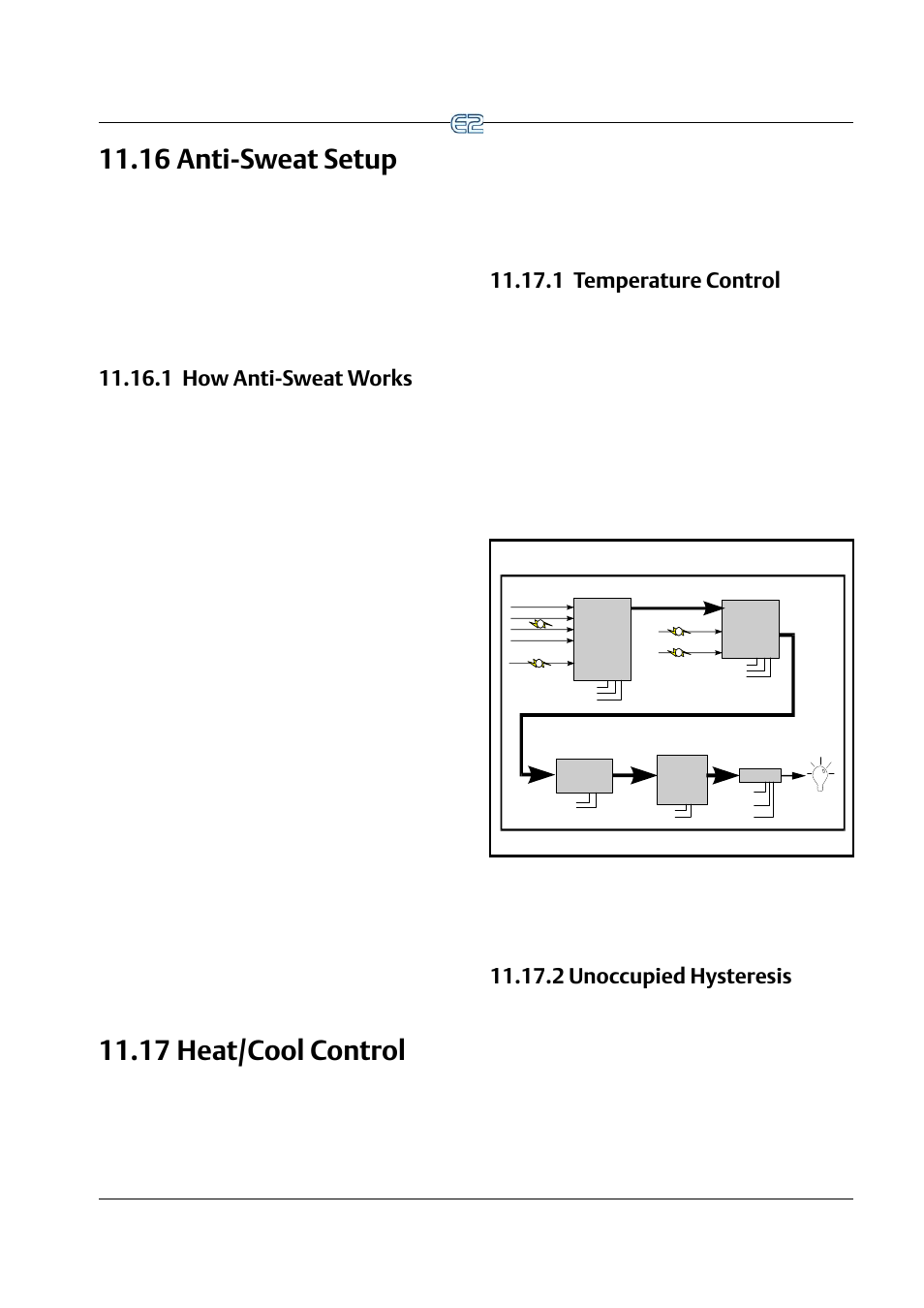 16 anti-sweat setup, 1 how anti-sweat works, 17 heat/cool control | 1 temperature control, 2 unoccupied hysteresis, 16 a, Weat, Etup, 1 how anti-sweat works -45, 17 h | Emerson E2 User Manual | Page 187 / 273