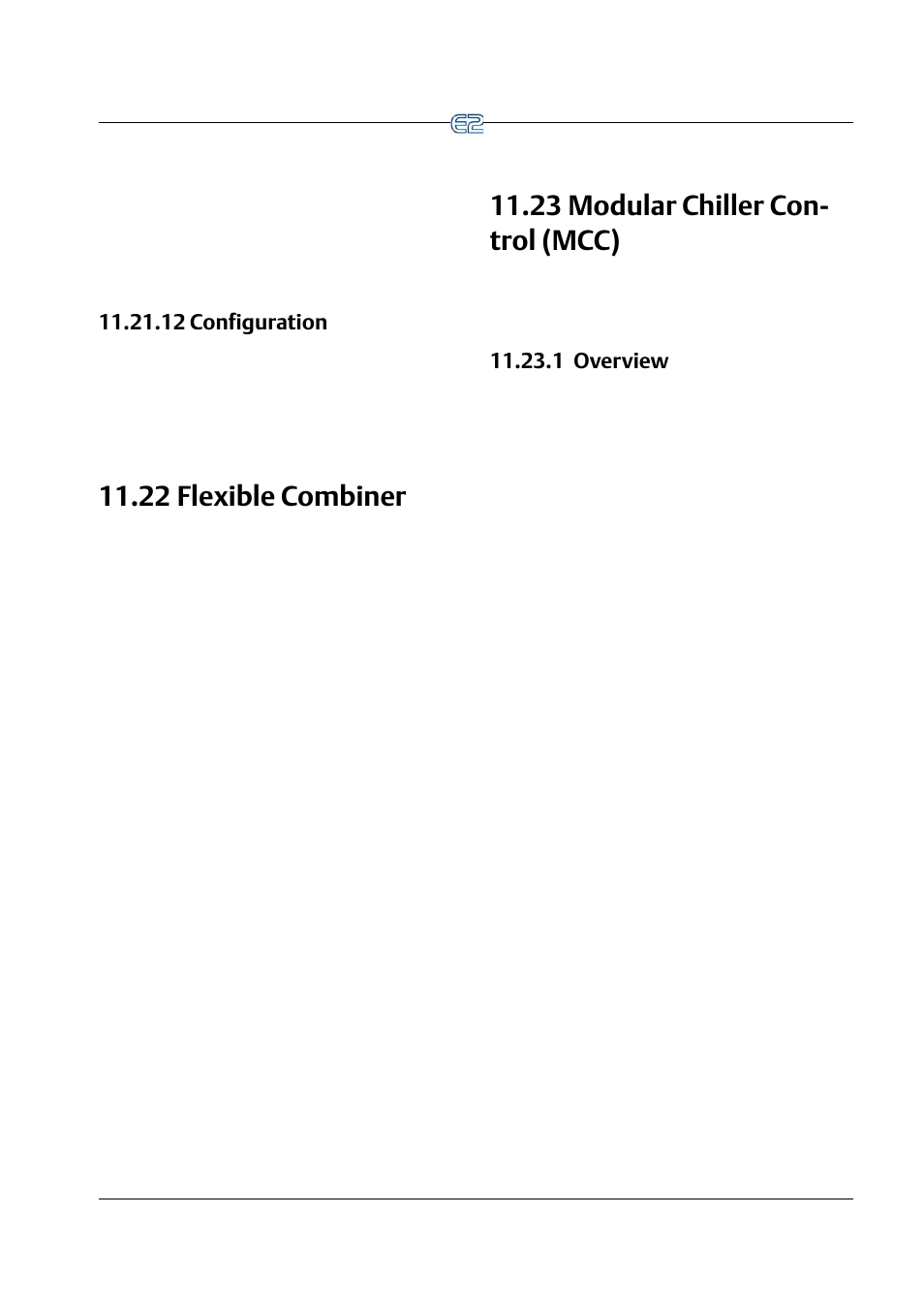 12 configuration, 22 flexible combiner, 23 modular chiller control (mcc) | 1 overview, 12 configuration -53, 22 f, Lexible, Ombiner, 23 m, Odular | Emerson E2 User Manual | Page 195 / 273