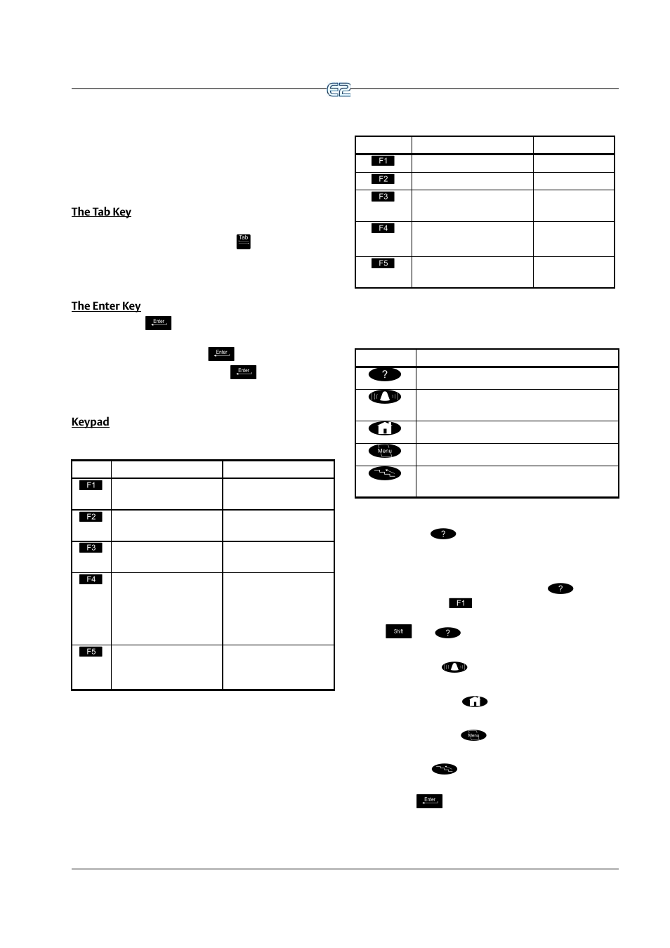 The tab key, The enter key, Keypad | Emerson E2 User Manual | Page 207 / 273