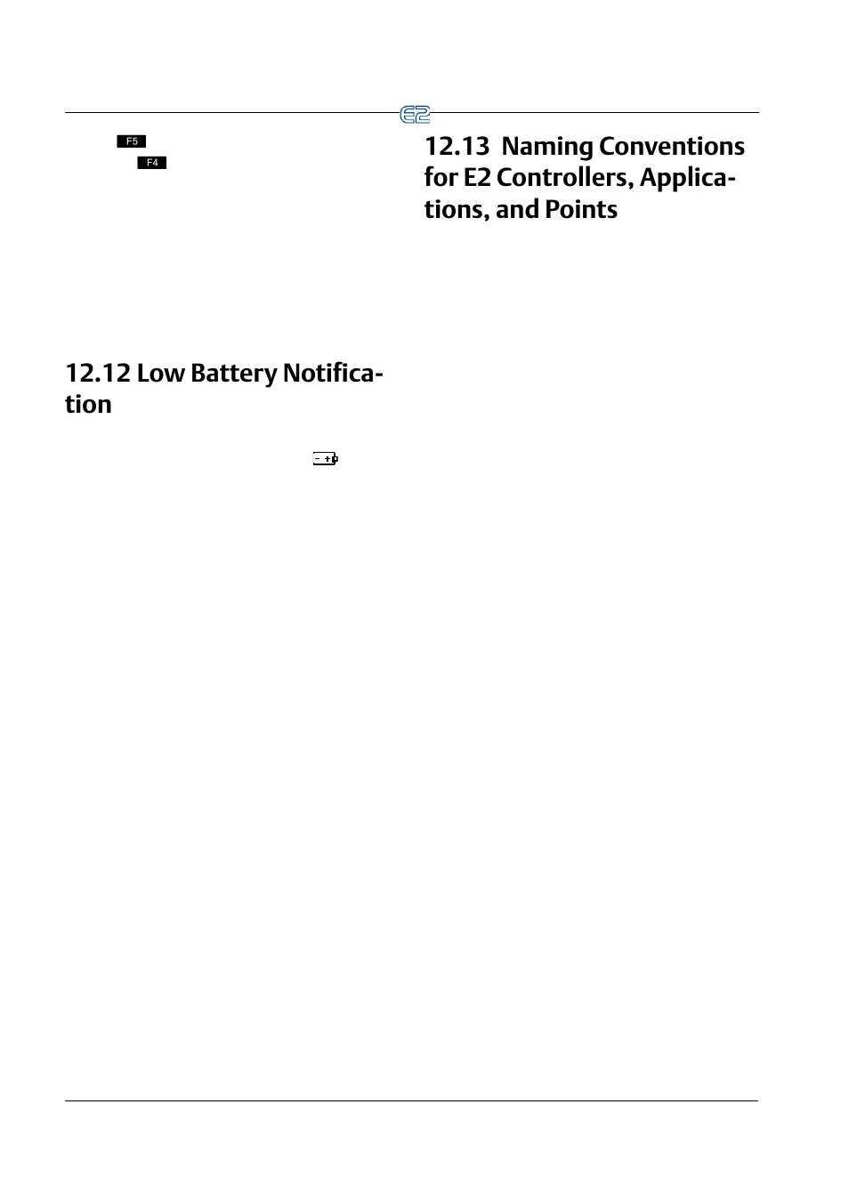 12 low battery notification, 12 l, Attery | Otification, 13 n, Aming, Onventions, E2 c, Ontrollers, Pplications | Emerson E2 User Manual | Page 218 / 273