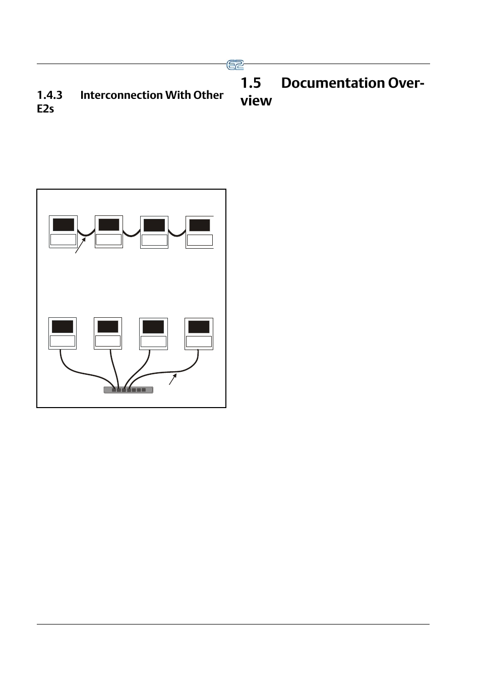 3 interconnection with other e2s, 5 documentation overview, 3 interconnection with other e2s -6 | Ocumentation, Verview, 5 documentation over- view, Echelon box-to-box ethernet box-to-box | Emerson E2 User Manual | Page 22 / 273