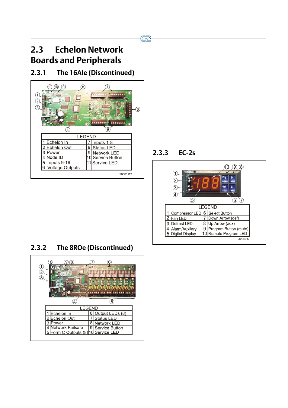 3 echelon network boards and peripherals, 1 the 16aie (discontinued), 2 the 8roe (discontinued) | 3 ec-2s, Chelon, Etwork, Oards, Eripherals | Emerson E2 User Manual | Page 35 / 273