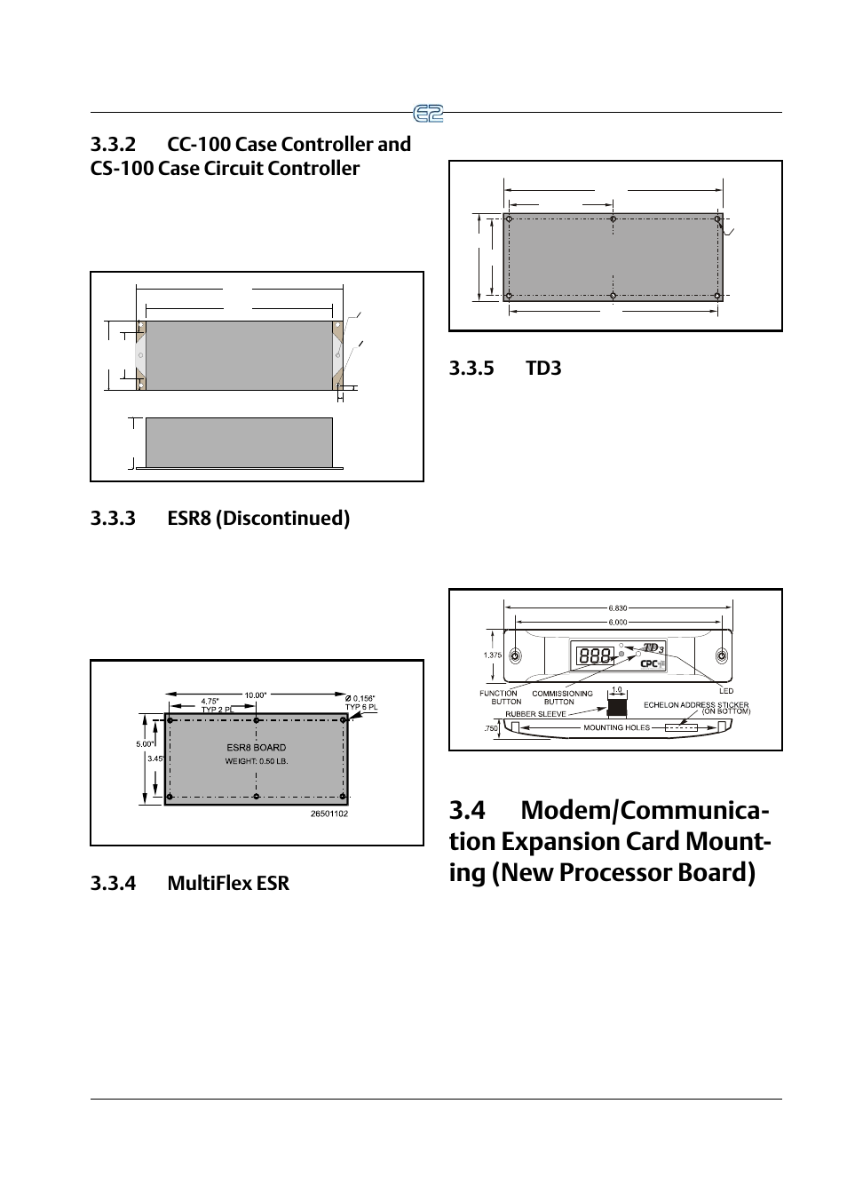 3 esr8 (discontinued), 4 multiflex esr, 5 td3 | Odem, Ommunication, Xpansion, Ounting, Rocessor, Oard | Emerson E2 User Manual | Page 43 / 273