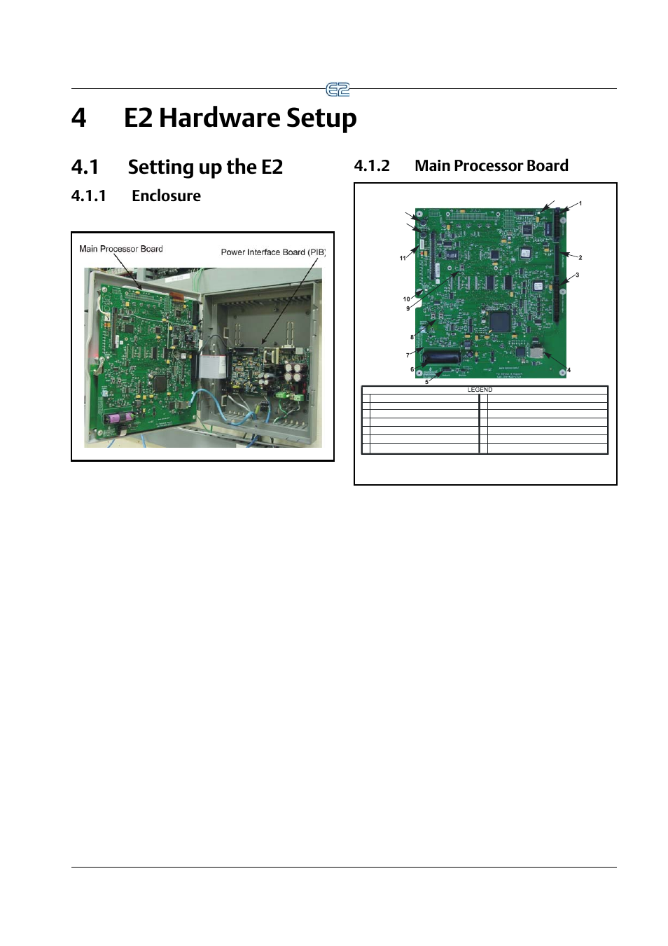 4 e2 hardware setup, 1 setting up the e2, 1 enclosure | 2 main processor board, 4 e2 hardware setup -1, Etting, E2 -1, 1 enclosure -1 4.1.2 main processor board -1, 4e2 hardware setup | Emerson E2 User Manual | Page 51 / 273