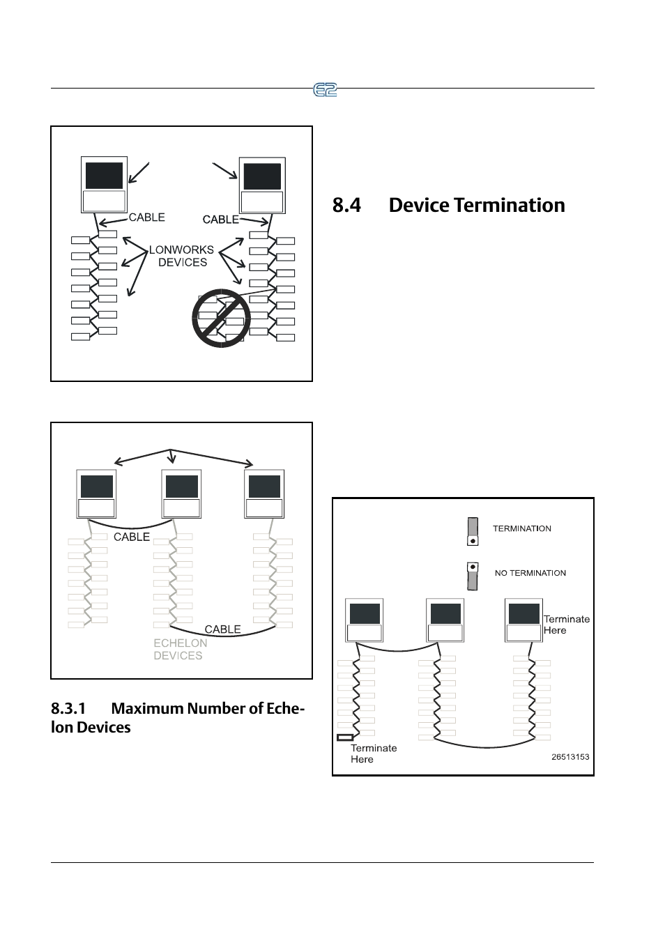 1 maximum number of echelon devices, 4 device termination, 1 maximum number of echelon devices -2 | Evice, Ermination, 1 maximum number of eche- lon devices | Emerson E2 User Manual | Page 88 / 273