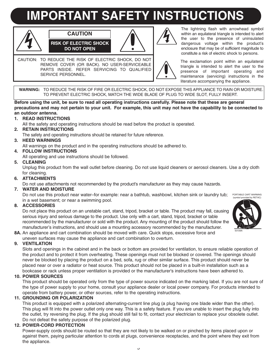 Important safety instructions | Emerson SB315 User Manual | Page 4 / 30