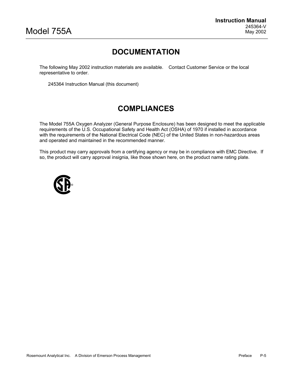 Documentation, Compliances, Model 755a | Emerson 755A User Manual | Page 13 / 90