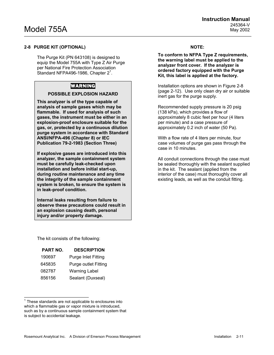 8 purge kit (optional), Model 755a | Emerson 755A User Manual | Page 31 / 90