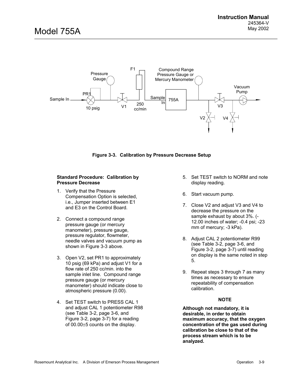 3 calibration by pressure decrease setup, Model 755a | Emerson 755A User Manual | Page 41 / 90
