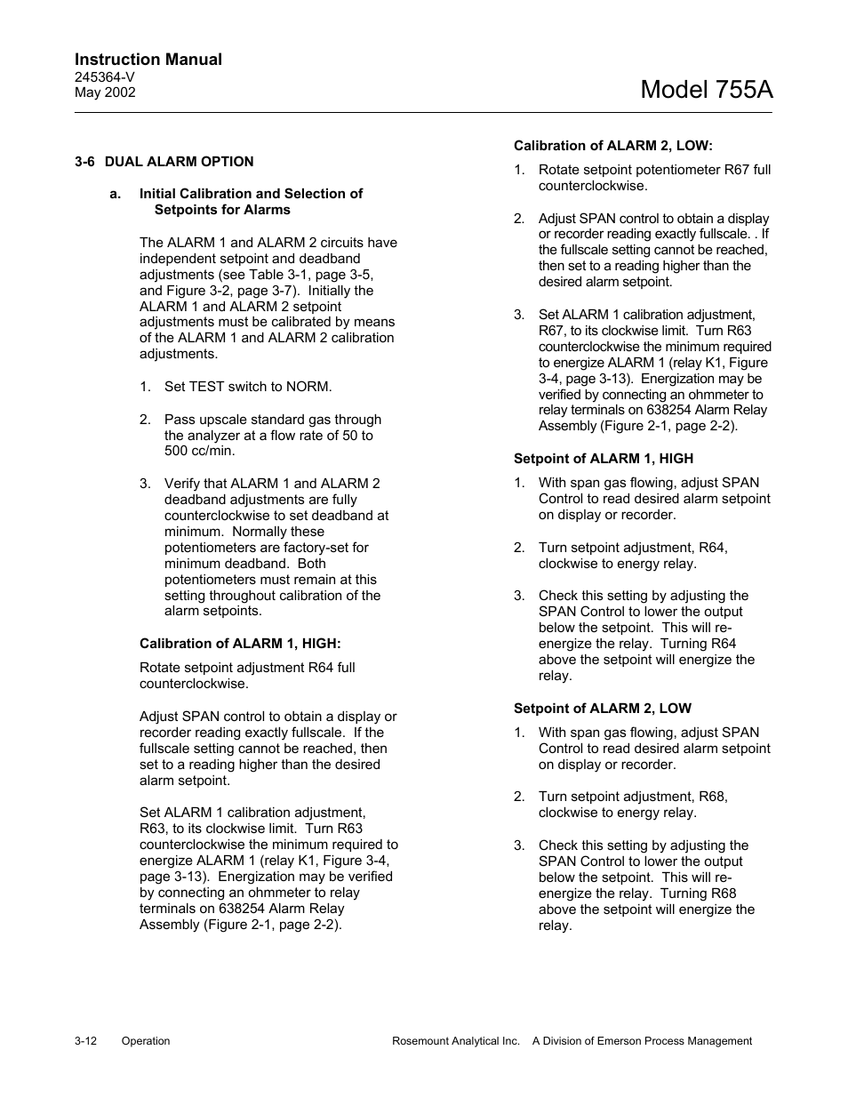 6 dual alarm option, Model 755a | Emerson 755A User Manual | Page 44 / 90