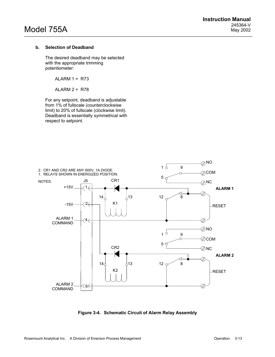 B. selection of deadband, Model 755a, Instruction manual | Emerson 755A User Manual | Page 45 / 90