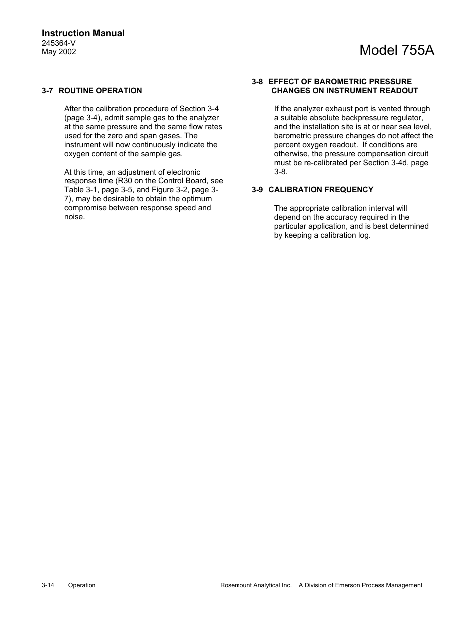 7 routine operation, 9 calibration frequency, Model 755a | Emerson 755A User Manual | Page 46 / 90