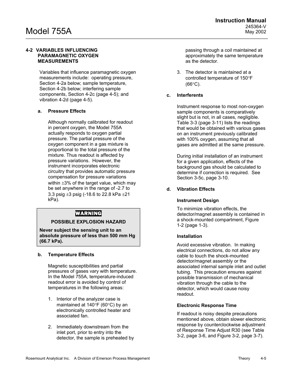 A. pressure effects, B. temperature effects, C. interferents | D. vibration effects, Model 755a | Emerson 755A User Manual | Page 51 / 90