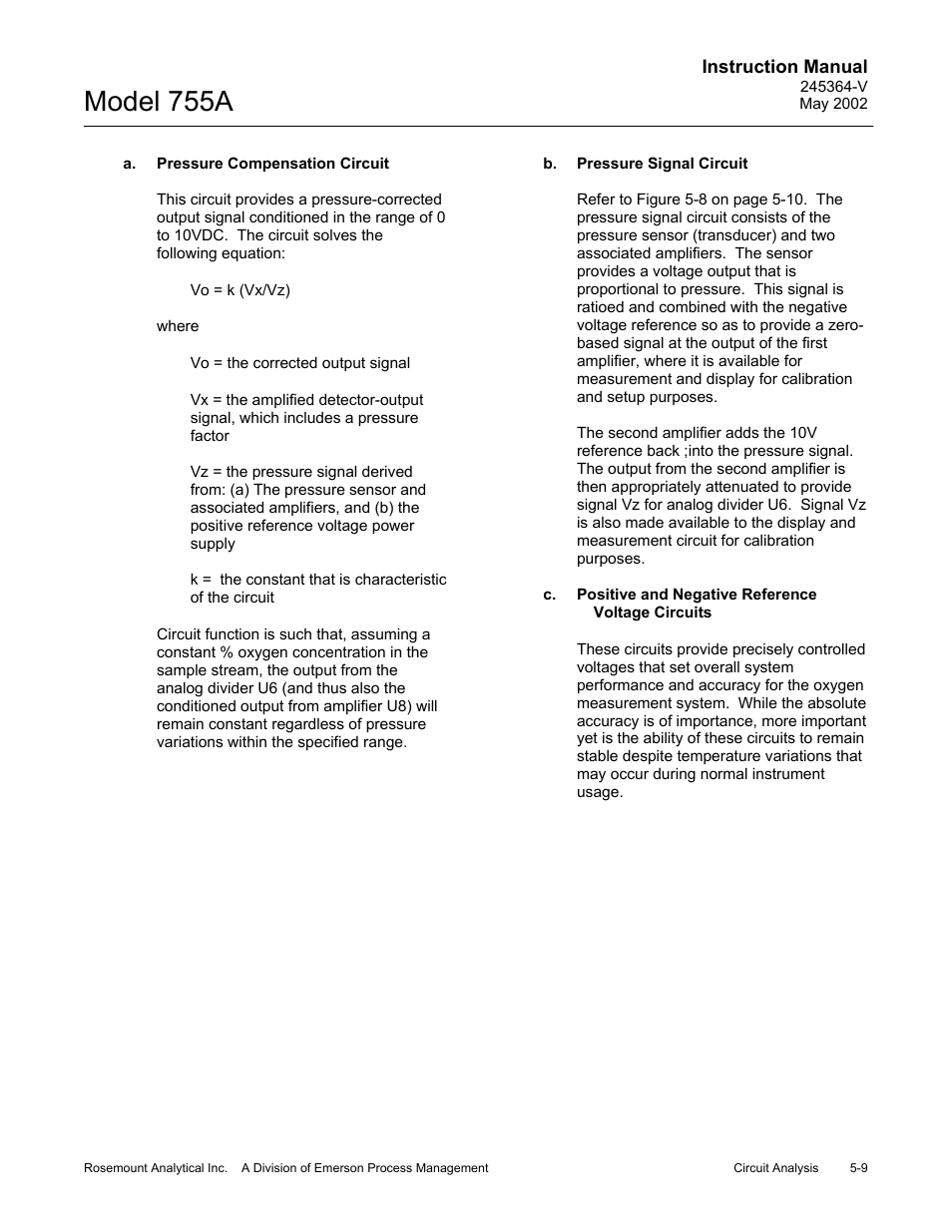 A. pressure compensation circuit, B. pressure signal circuit, Model 755a | Emerson 755A User Manual | Page 63 / 90