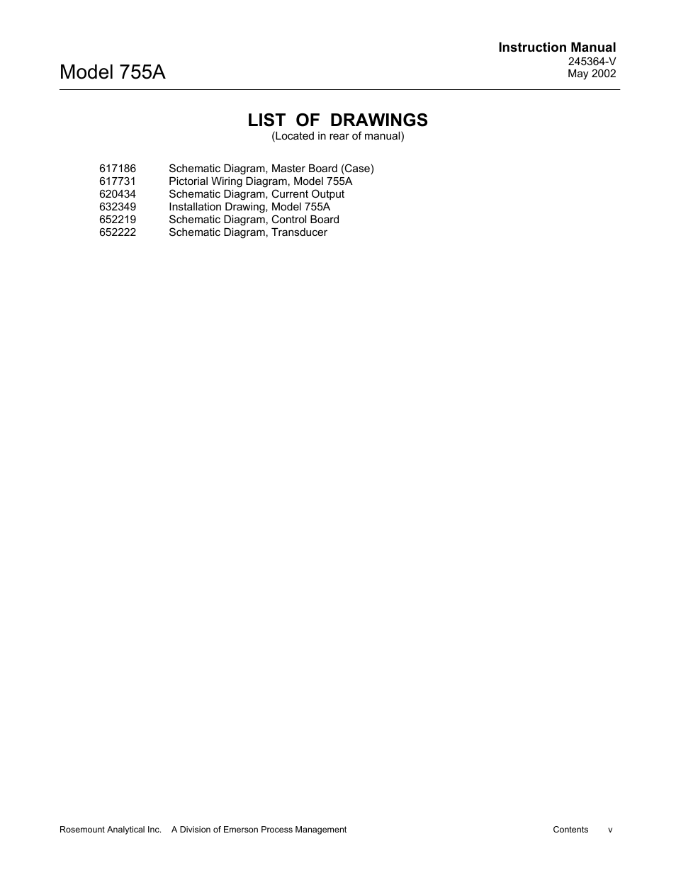 List of drawings, Model 755a | Emerson 755A User Manual | Page 7 / 90