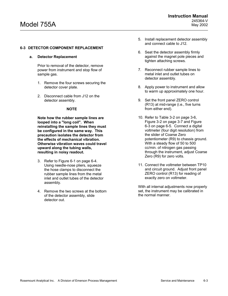 3 detector component replacement, A. detector replacement, Model 755a | Emerson 755A User Manual | Page 71 / 90