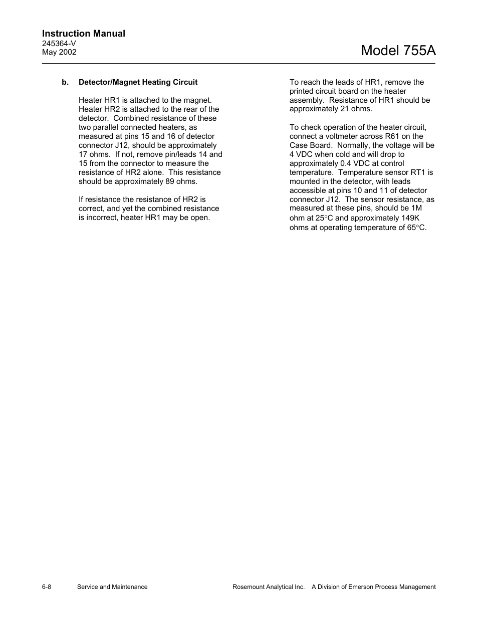 B. detector/magnet heating circuit, Model 755a | Emerson 755A User Manual | Page 76 / 90